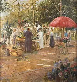 Marché aux fleurs, huile sur toile