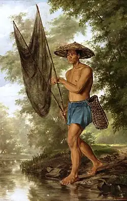 El pescador de Sacag, peinture d'un pêcheur avec un salakot par Félix Resurrección Hidalgo, vers 1875