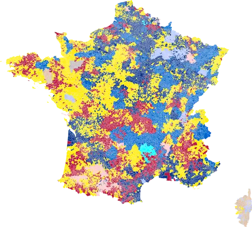 Nuance politique des candidats arrivés en tête dans chaque commune au 2e tour.