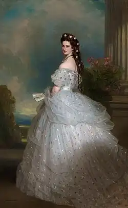 Robe du couturier Worth en 1865 avec bouffonnement arrière