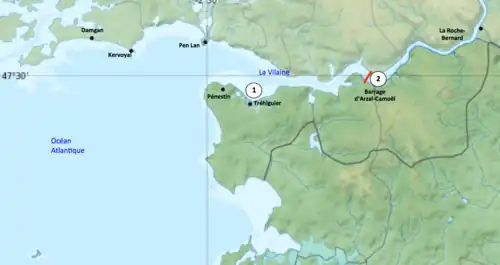 Carte montrant l’embouchure de la Vilaine.