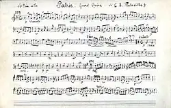 1re&nbsp;page de la transcription pour cobla (tible en fa) de Patrie d'Émile Paladilhe