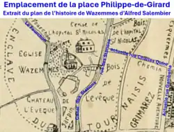 Place de l'église de Wazemmes et du château de l'Évêque  du Moyen-Âge au XVIè siècle