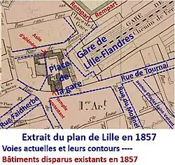 Place de la Gare sur plan de 1857