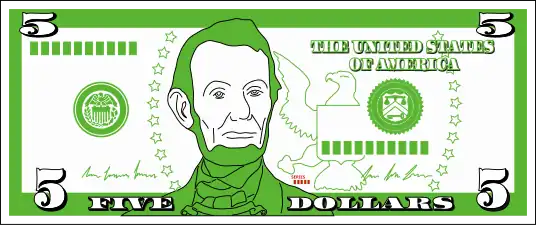 En rouge : emplacement de la numérotation en rapport à la gravure/plaque d'un billet en dollar américain.