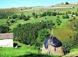 Foin (ou ensilage) en meule coiffée d'une bâche, Cantabrie, Espagne, 2006)