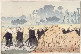 Henri Rivière : Enterrement à Trestraou, série "Paysages bretons" (dessin, 1891).