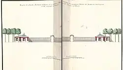 Entrée de l'avant-cour en demi-lune du château, flanquée de ses deux pavillons