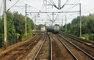 Entrée nord-ouest (poste 2) du site : à gauche vers Lille, au centre (où s'engage un train de fret) vers l'ancien triage, à droite vers la gare voyageurs et Paris.