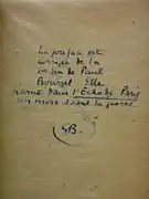 Note manuscrite sur papier jauni.