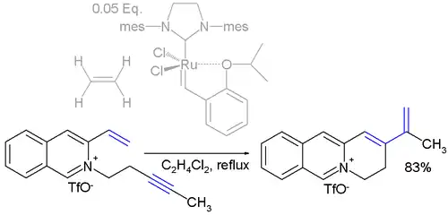 Scheme 5. Enyne metathesis synthesis of 2-vinyl-substituted
3,4-dihydroquinolizinium salts