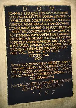 Épitaphe de John Lesley, évêque de Ross