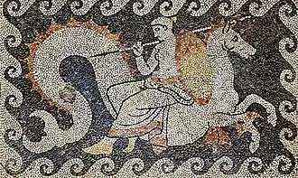 Thétis sur un hippocampe, mosaïque d'Érétrie, IVe siècle av. J.-C.