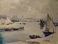 Ernest Guérin ː Port-Haliguen, Quiberon (aquarelle sur papier, non daté).