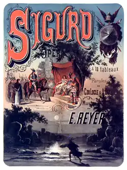 Affiche illustrée de G. Hartmann pour l'opéra Sigurd d'Ernest Reyer (1880).