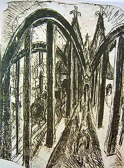 Pont sur le Rhin à Cologne, 1914, Lithographie, , 42,1 × 31,5&nbsp;cm.