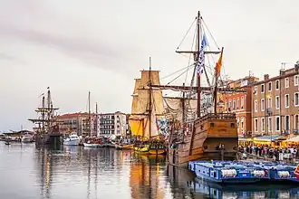 El Galéon,La Grace et la Santa Maria amarrés au Quai Général Durand. Escale a Séte 2022