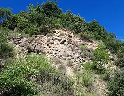 Affleurement miocène près de Vernet-les-Bains : sable très grossier avec de gros blocs de gneiss.