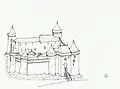 Croquis en élévation représentant une reconstitution du château de Machecoul.