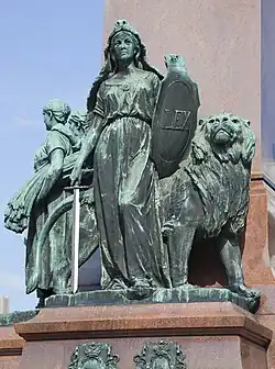 La jeune fille finlandaise et le lion de Finlande.