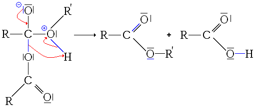 2e&nbsp;étape de l'estérification d'un anhydride d'acide : départ de RCOOH