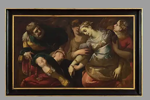 Esther et Assuerus, huile sur panneau de bois, XVIIe&nbsp;siècle, Avignon, musée Calvet.
