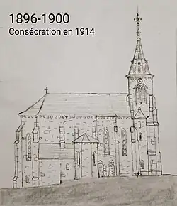 construction de la dernière travée de nef et du clocher