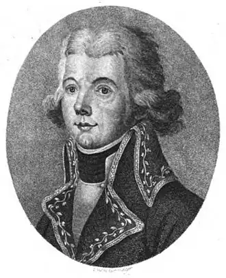 Photographie en noir et blanc d'une gravure de 1805 représentant Étienne Marchand jeune.