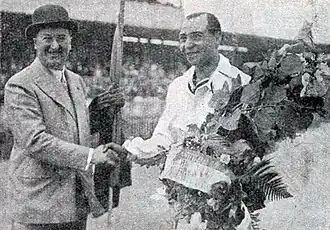 Ettore Bugatti et Juan Zanelli, après le GP Bugatti de 1929