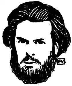 Portrait dessiné d'un homme barbu.