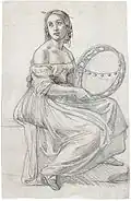 Jeune romaine avec tambourin, dessin, 1837.