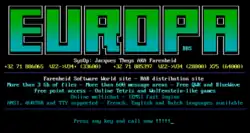Ecran d'accueil de Europa BBS