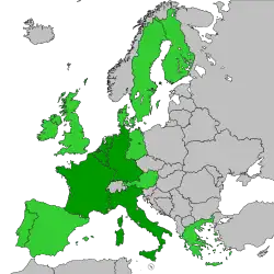Carte des 15 membres de la CECA en 2002