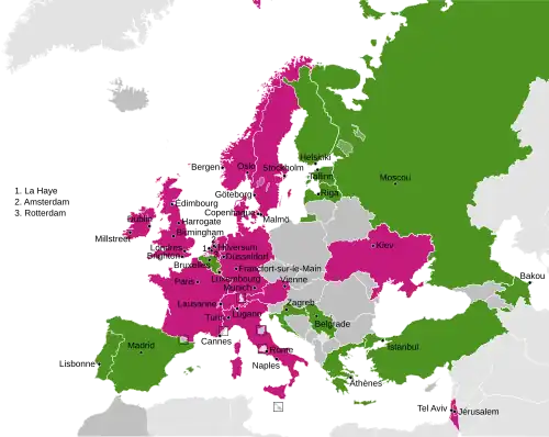 Carte des villes hôtes du Concours.