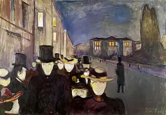 Soirée sur l'avenue Karl Johan (1892), Huile sur toile, 84,5 × 121 cm, Kunstmuseum Bergen