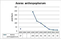 Ce graphique montre la chute des effectifs d'Homme-pendu de 2006 à 2012.