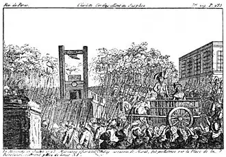 Exécution de Charlotte Corday, gravure d'époque, 1793.