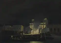 La colonne centrale, menée par Joinville, fait sauter la porte du fort donnant sur le môle.