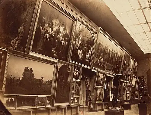 La Fenaison en Auvergne (en bas à gauche), exposé lors de l'Exposition universelle de 1855, photographie d'Eugène Disdéri.