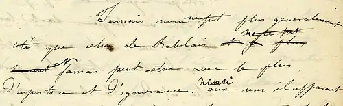 Extrait du manuscrit de l'Étude sur Rabelais de Flaubert.