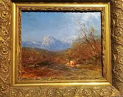 Laveuse au bord de la Cagne, Félix Ziem, XIXe&nbsp;siècle.