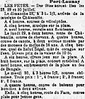 Le programme des Fêtes de Port-Launay organisées en juillet 1901 (journal L'Ouest-Éclair du 24 juillet 1901).