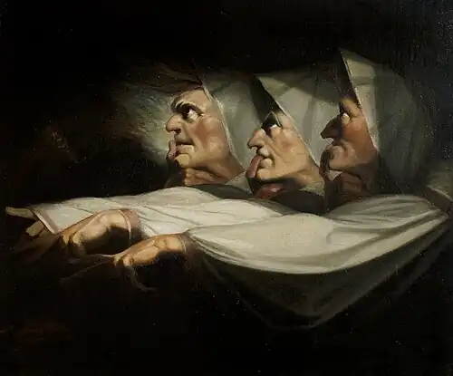 Macbeth, acte I, scène 3, les Trois Sorcières, vers 1783, Stratford-upon-Avon, Royal Shakespeare Theatre.
