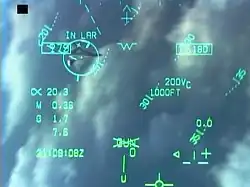 VTH d'un F/A-18 lors d'une simulation d'un combat au canon contre un F-22.