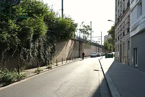 La rue Castagnary en son milieu, le long des lignes SNCF.