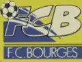 Inscription « FCB » blanc avec du bleu et « F.C.Bourges » inscrit en dessous en blanc sur fond bleu.