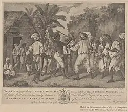 combat au bâton entre esclaves des territoires français et anglais en Dominique. Offerte à Sir Ralph Payne, créateur de l'ordre Knight of the Bath.