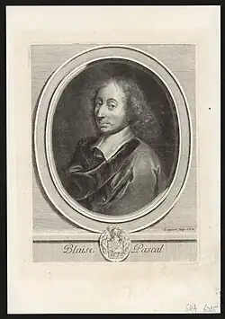 Gravure sur cuivre de G. Edelick représentant Blaise Pascal de trois-quarts face.