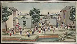 L’une des Images du Nouvel An chinois conservées dans la collection de Jean-Baptiste Jehannin de Chamblanc à la bibliothèque de Dijon, portant le numéro d’inventaire FR212316101_EST00661_001, représente une scène où les habitants fêtent emsemble