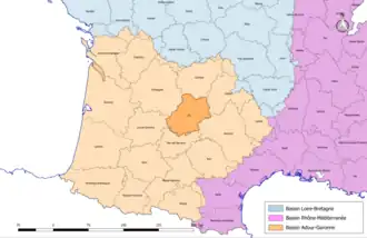 Localisation du département du Lot sur la carte des bassins hydrographiques français.